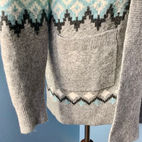 LOFT Grey Fair Isle Open Front Cardigan Sweater Size XS - Picture 8 of 9